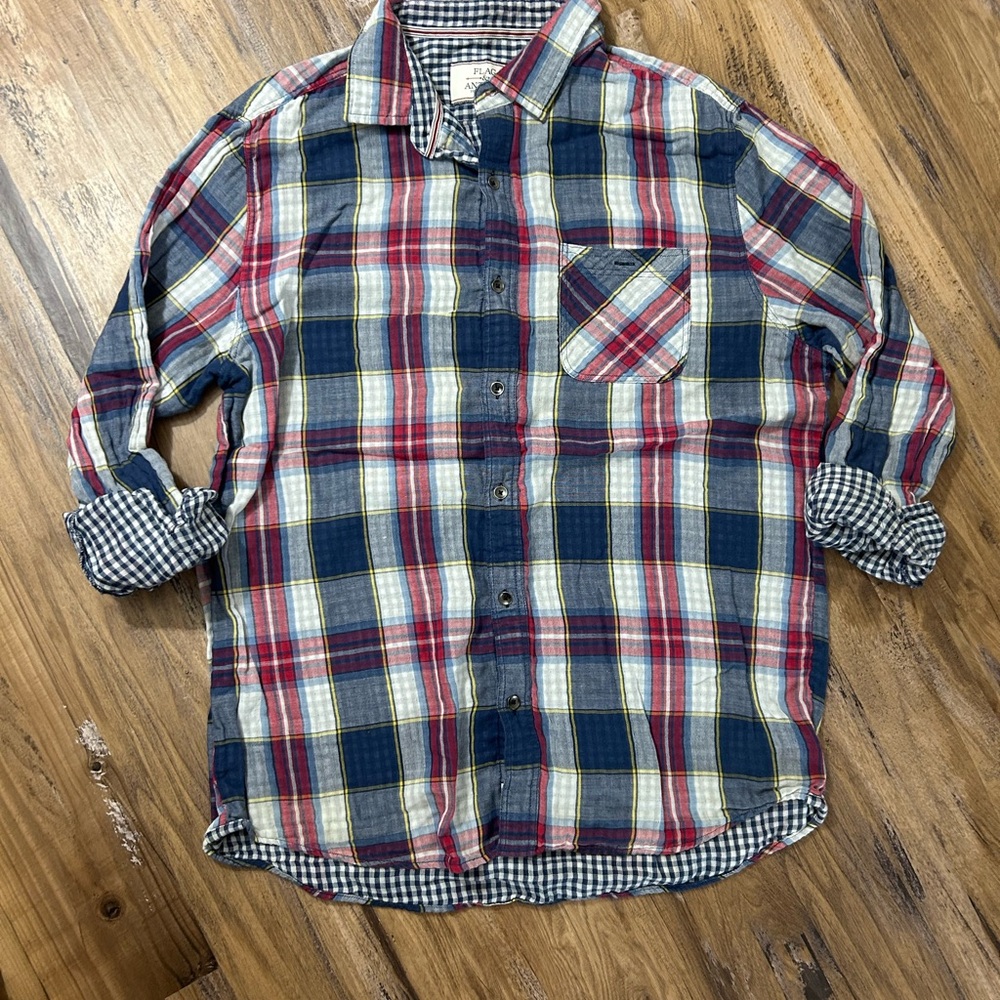 Men's Casual Plaid Button-Down Shirt - Navy, Red & White